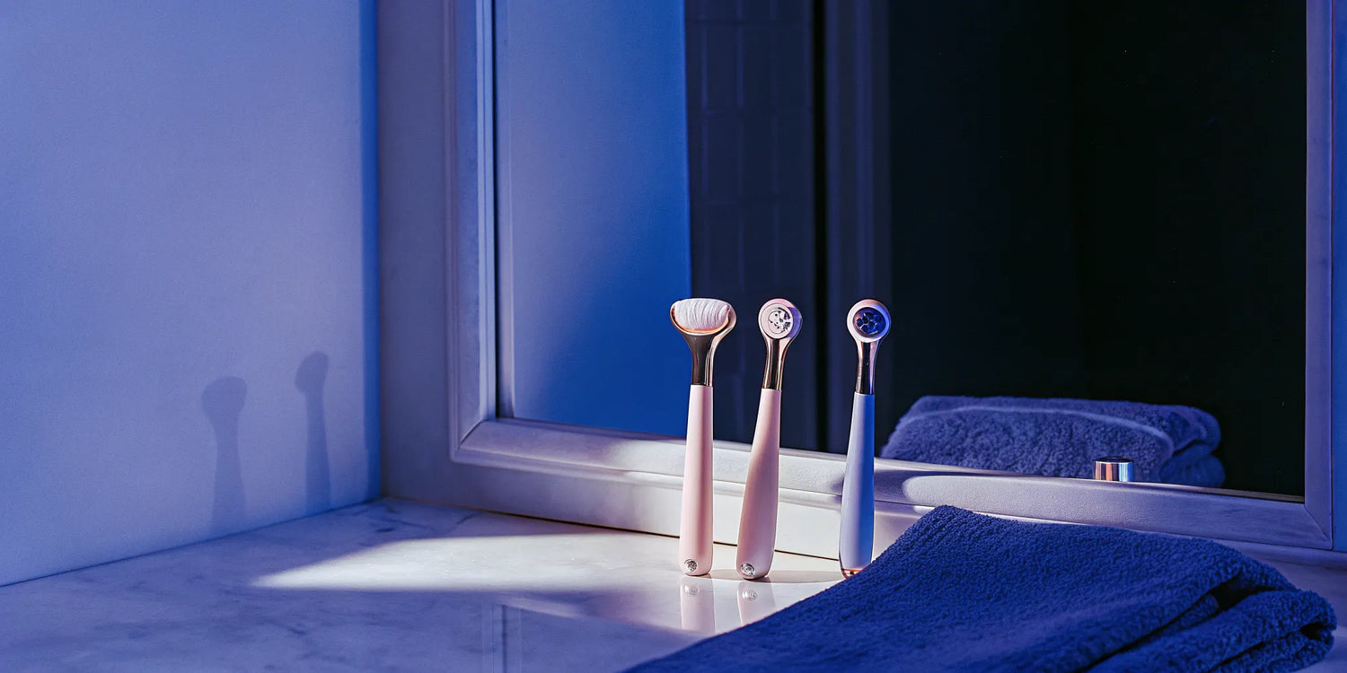 A variety of professional facial tools for an at-home skincare routine.