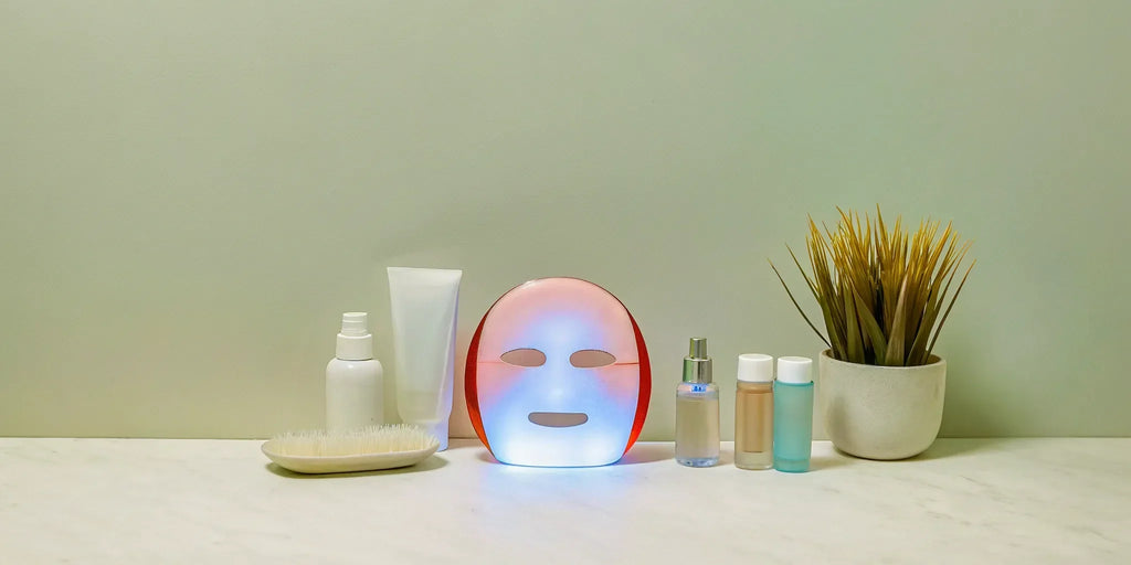 LED light therapy mask and skincare products. Potential safety concerns.